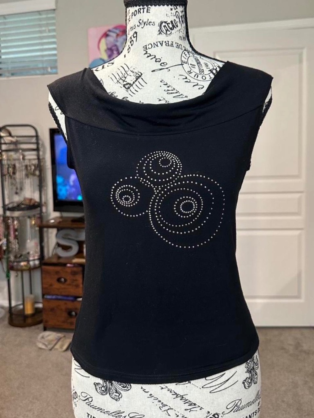 made in Italy, black off the shoulder tank with sequin details